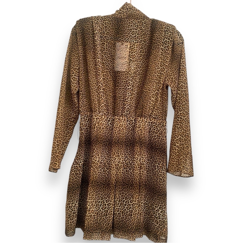 Zara Shear Cheetah Animal Print Front Tie Long Sleeve Mini V Neck Belted Dress - Picture 3 of 12